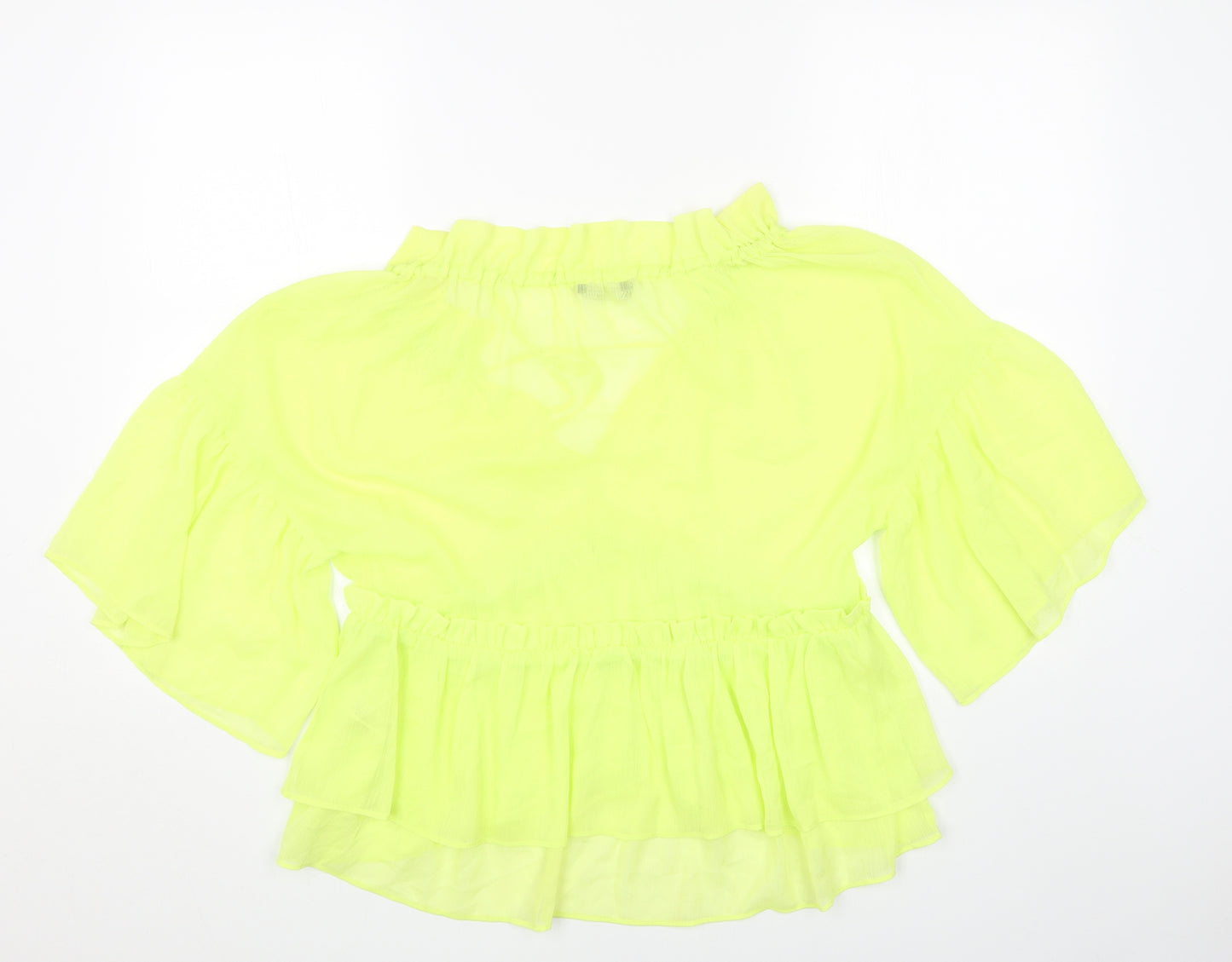 Zara Womens Yellow Polyester Cropped Blouse Size M V-Neck