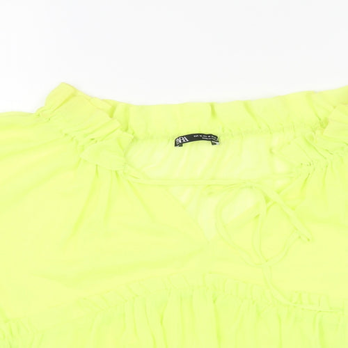 Zara Womens Yellow Polyester Cropped Blouse Size M V-Neck