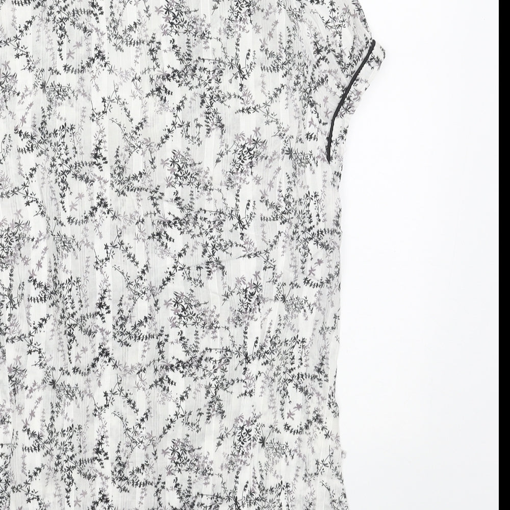 F&F Womens White Floral Cotton Basic Blouse Size 12 V-Neck