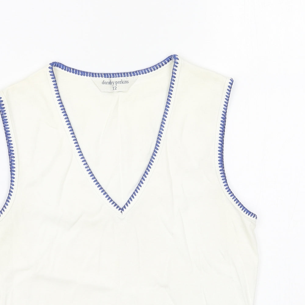 Dorothy Perkins Womens White Cotton Basic Tank Size 12 V-Neck