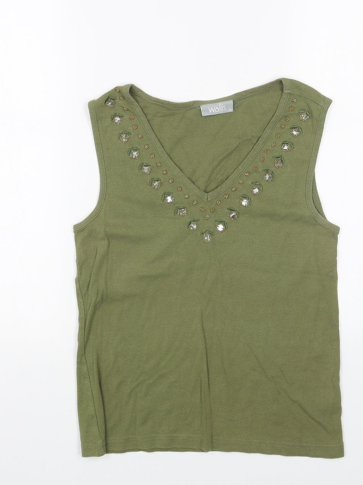 Wallis Womens Green Cotton Basic Tank Size 12 V-Neck