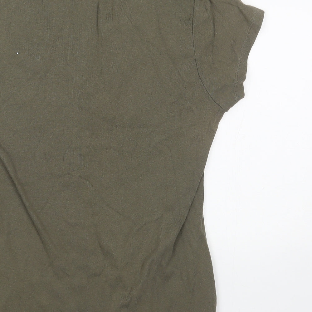 Marks and Spencer Womens Green Cotton Basic T-Shirt Size 12 V-Neck