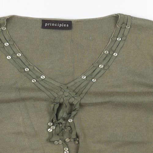 Principles Womens Green V-Neck Cotton Pullover Jumper Size 14