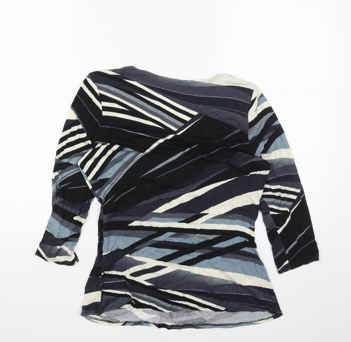 Wallis Womens Blue Geometric Viscose Basic Blouse Size 12 Scoop Neck