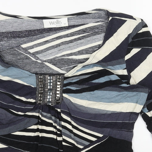 Wallis Womens Blue Geometric Viscose Basic Blouse Size 12 Scoop Neck