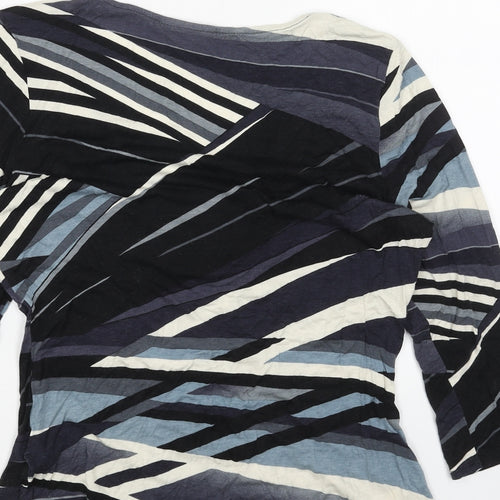 Wallis Womens Blue Geometric Viscose Basic Blouse Size 12 Scoop Neck