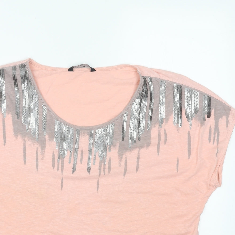 Viz A Viz Womens Pink Cotton Basic T-Shirt Size 16 Round Neck