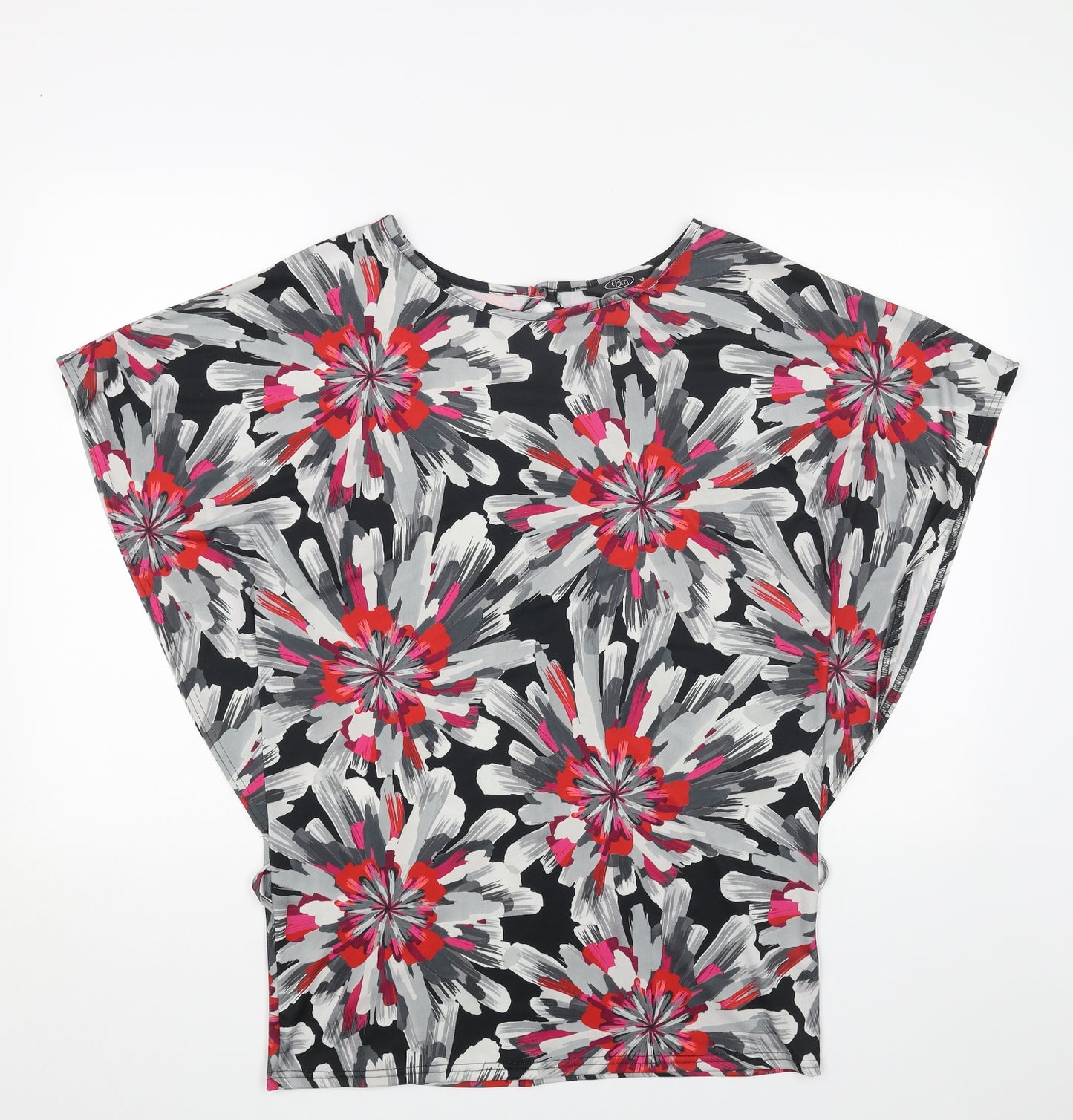 BM Womens Grey Geometric Polyester Basic Blouse Size 16 Round Neck