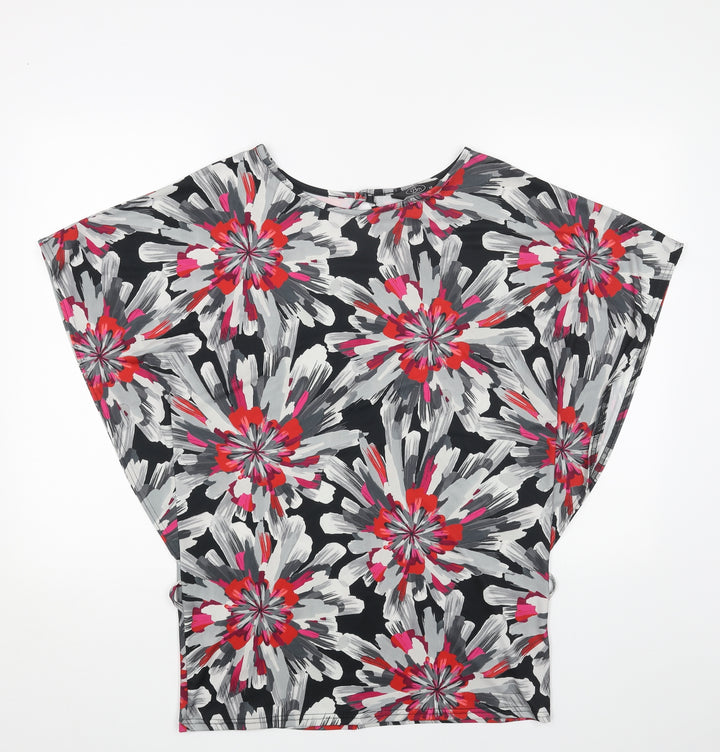 BM Womens Grey Geometric Polyester Basic Blouse Size 16 Round Neck