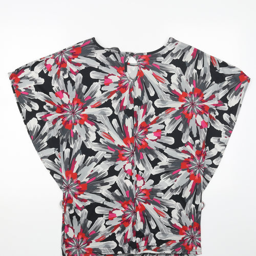BM Womens Grey Geometric Polyester Basic Blouse Size 16 Round Neck
