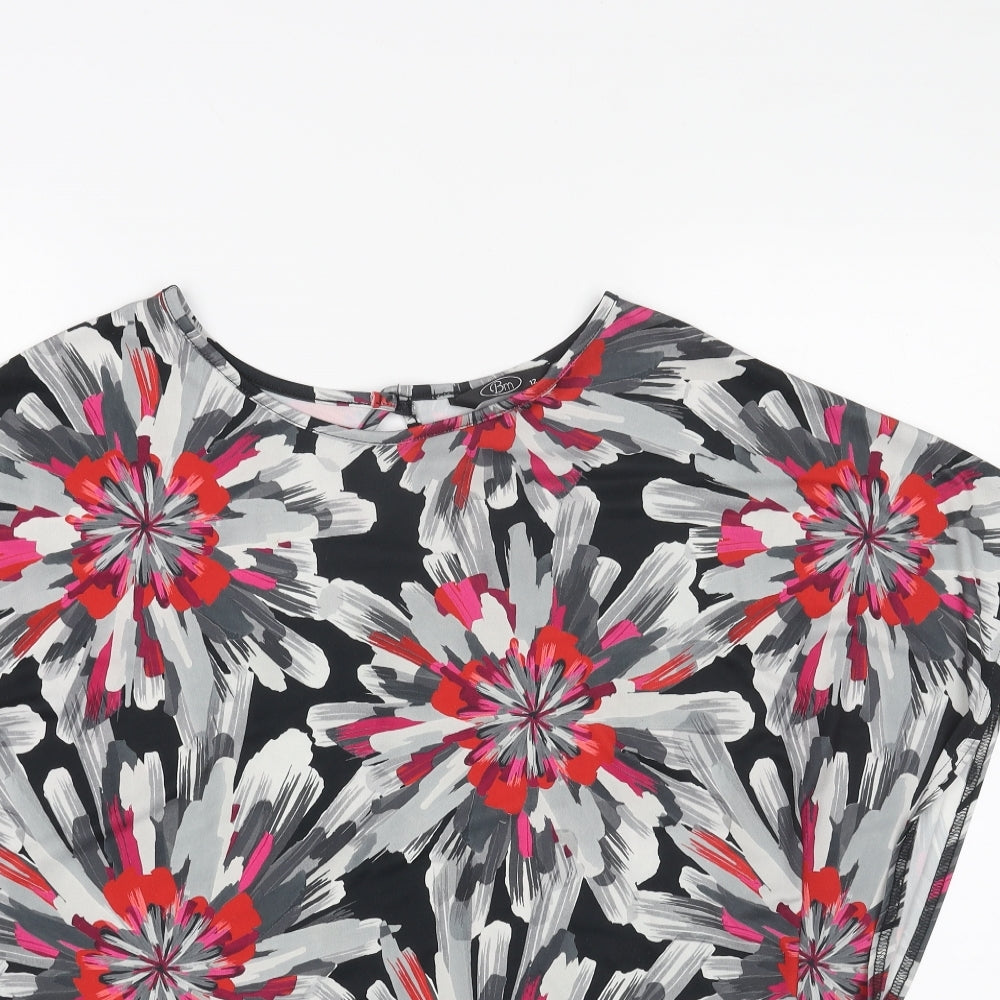 BM Womens Grey Geometric Polyester Basic Blouse Size 16 Round Neck