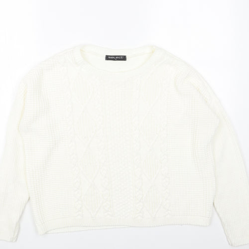 Select Womens White Scoop Neck Acrylic Pullover Jumper Size M