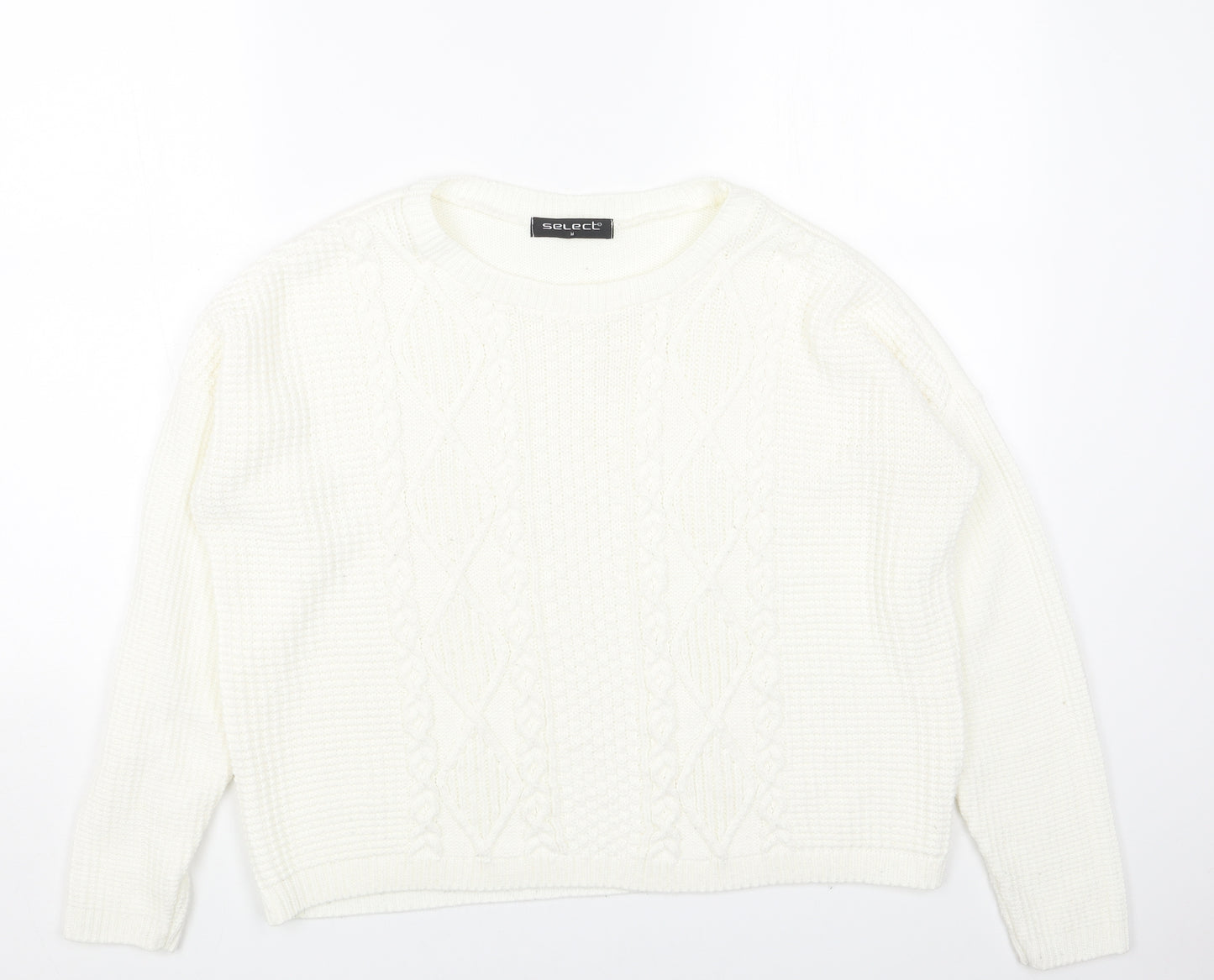 Select Womens White Scoop Neck Acrylic Pullover Jumper Size M
