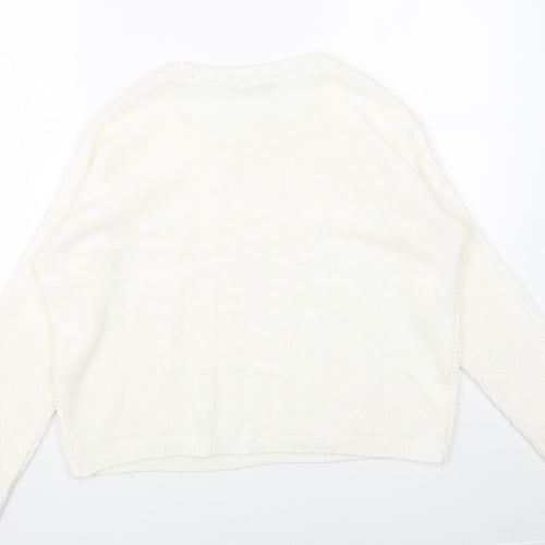 Select Womens White Scoop Neck Acrylic Pullover Jumper Size M