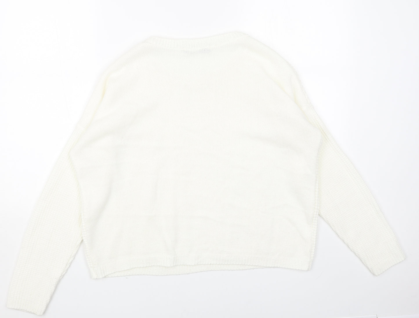 Select Womens White Scoop Neck Acrylic Pullover Jumper Size M