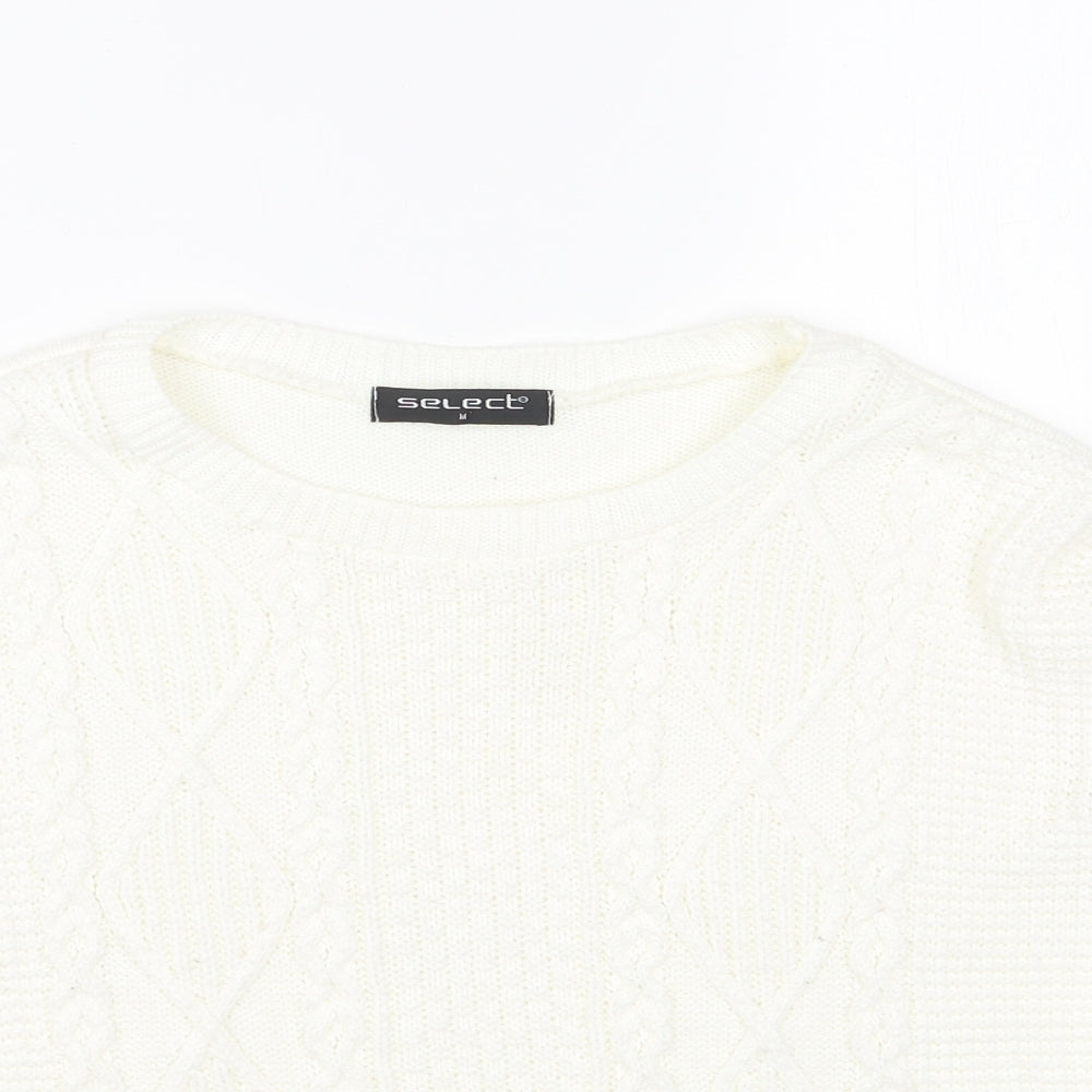 Select Womens White Scoop Neck Acrylic Pullover Jumper Size M