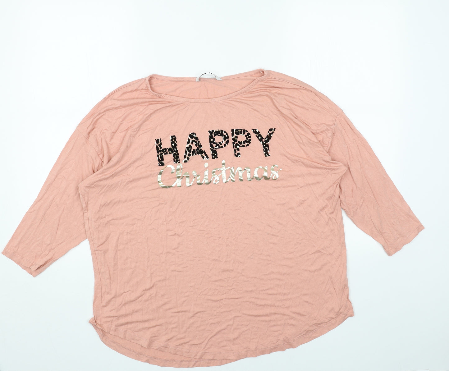 TU Womens Pink Viscose Basic T-Shirt Size 16 Round Neck - Happy Christmas