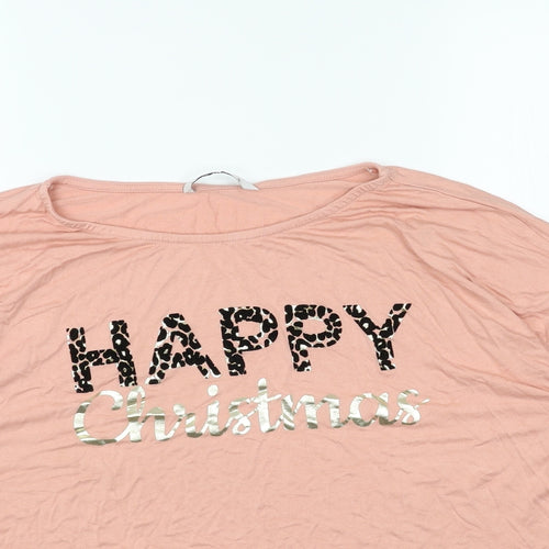 TU Womens Pink Viscose Basic T-Shirt Size 16 Round Neck - Happy Christmas