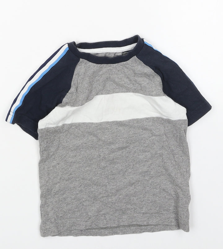 NEXT Boys Grey Colourblock Cotton Basic T-Shirt Size 12 Months Round Neck Pullover