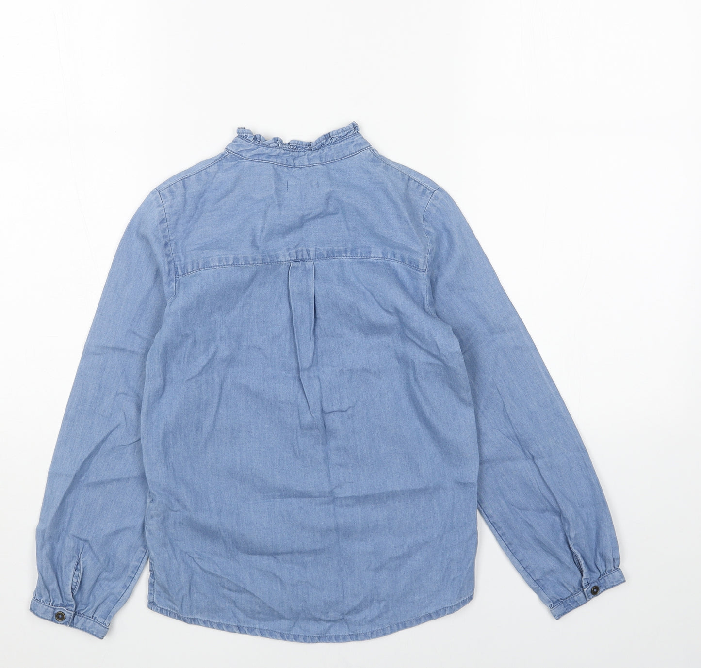 NEXT Girls Blue Cotton Basic Blouse Size 8 Years Round Neck Button