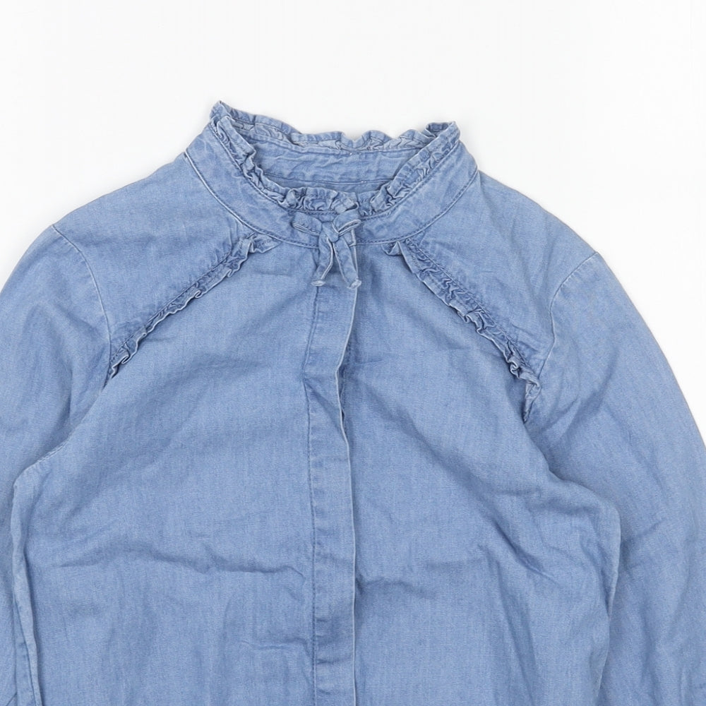 NEXT Girls Blue Cotton Basic Blouse Size 8 Years Round Neck Button