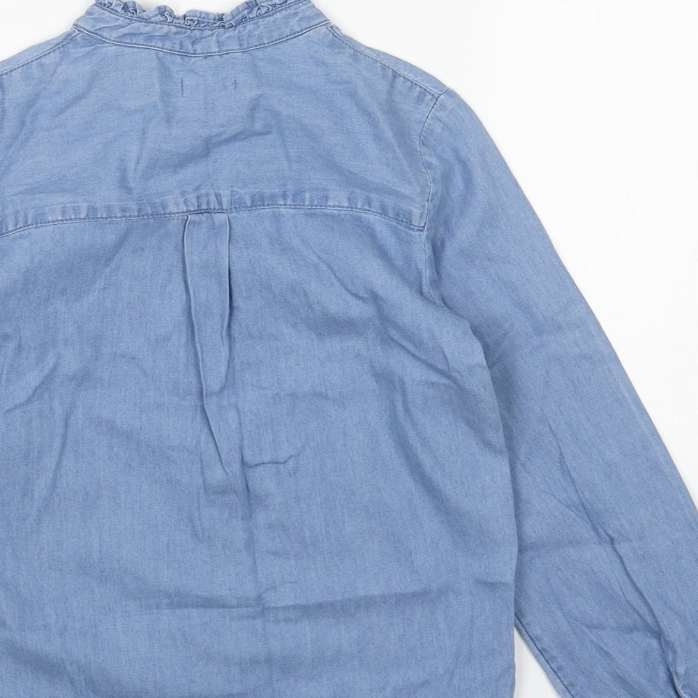 NEXT Girls Blue Cotton Basic Blouse Size 8 Years Round Neck Button