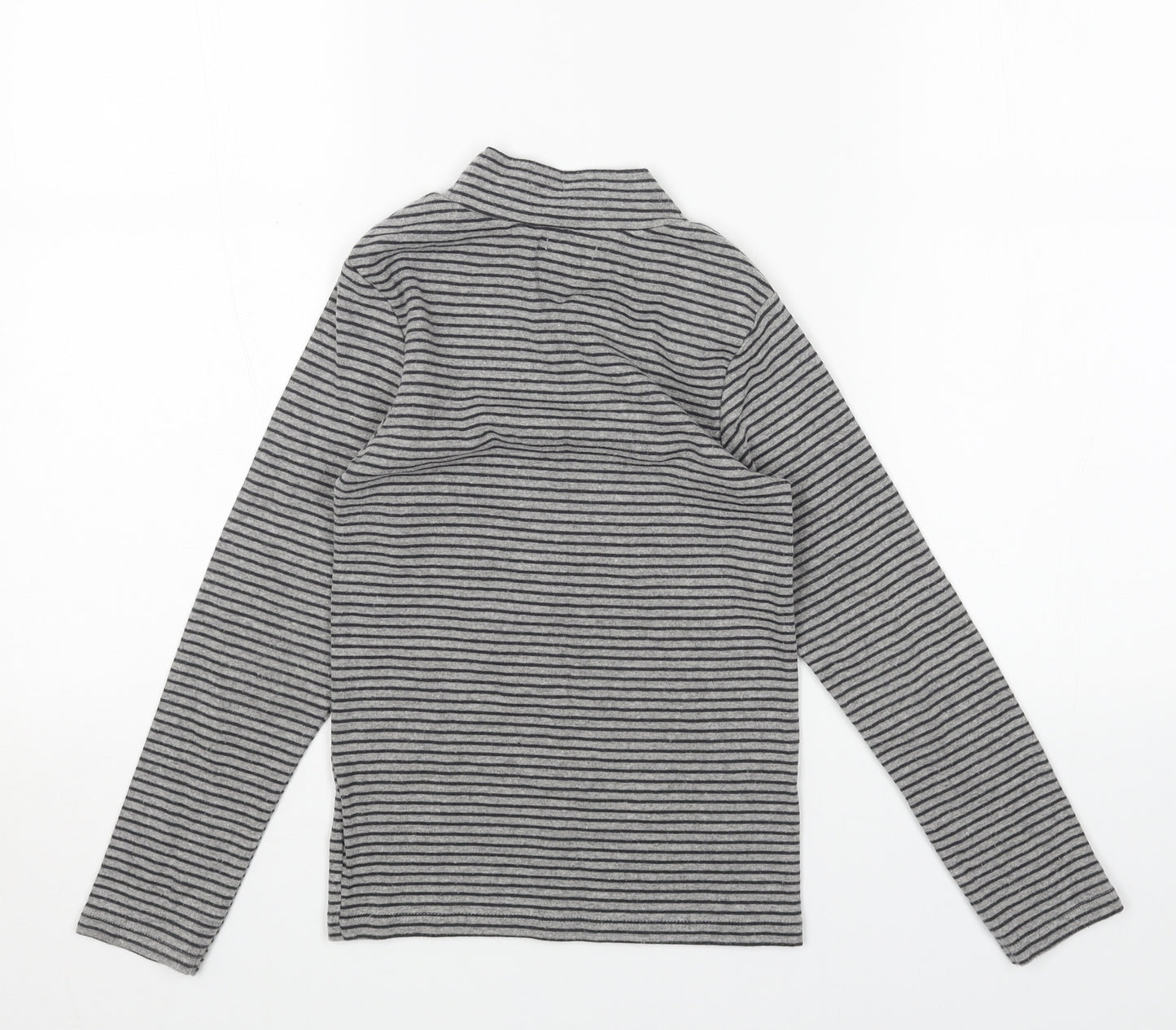 NEXT Girls Grey Striped Cotton Basic T-Shirt Size 8 Years High Neck Pullover