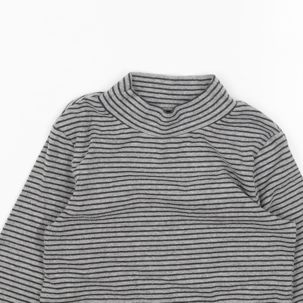 NEXT Girls Grey Striped Cotton Basic T-Shirt Size 8 Years High Neck Pullover