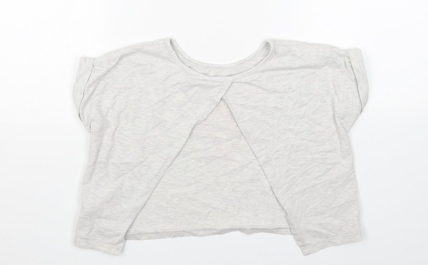 Preworn Womens Grey Cotton Cropped T-Shirt Size 10 Round Neck - #Happy