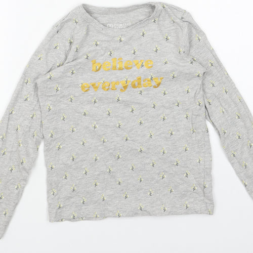 Primark Girls Grey Geometric Cotton Basic T-Shirt Size 7-8 Years Round Neck Pullover - Believe Everyday