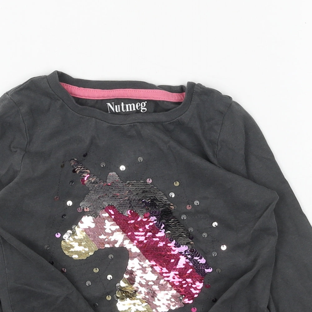 Nutmeg Girls Grey Cotton Basic T-Shirt Size 6-7 Years Round Neck Pullover