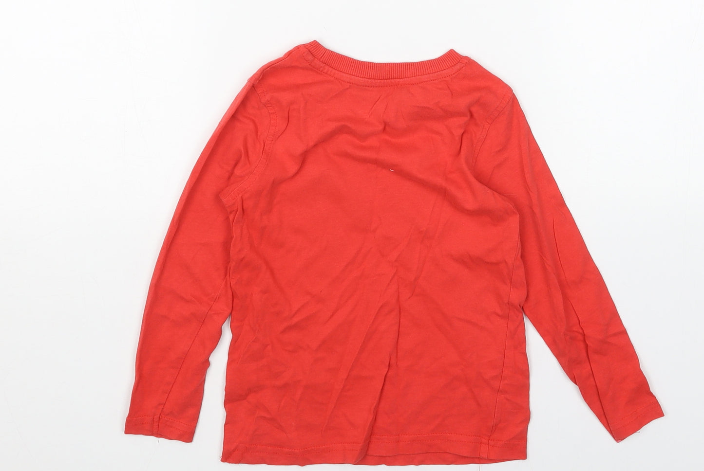 George Boys Red Cotton Basic T-Shirt Size 3-4 Years Round Neck Pullover - Tractor