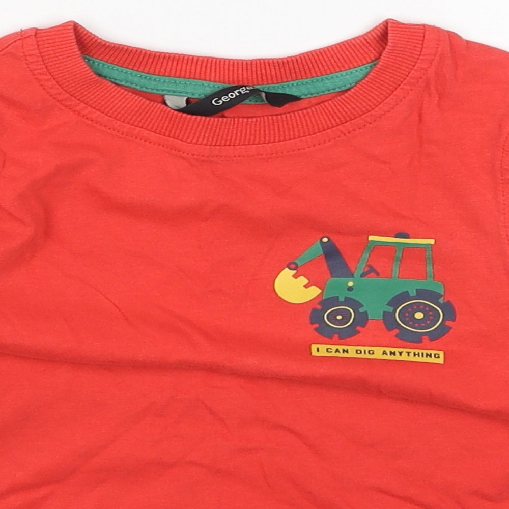 George Boys Red Cotton Basic T-Shirt Size 3-4 Years Round Neck Pullover - Tractor