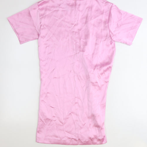 Zara Womens Pink Polyester T-Shirt Dress Size XS Round Neck Zip