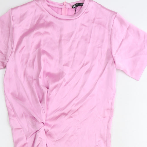Zara Womens Pink Polyester T-Shirt Dress Size XS Round Neck Zip