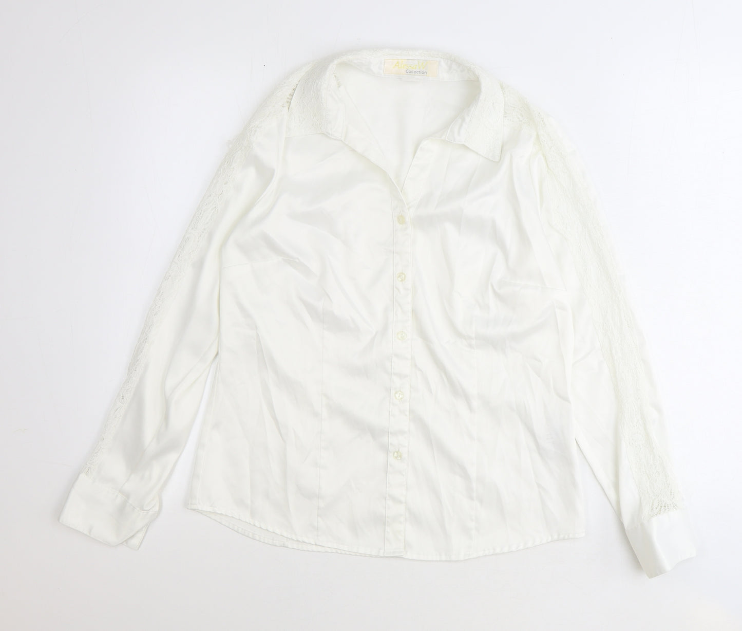 Alessa W Womens White Polyester Basic Button-Up Size 12 Collared