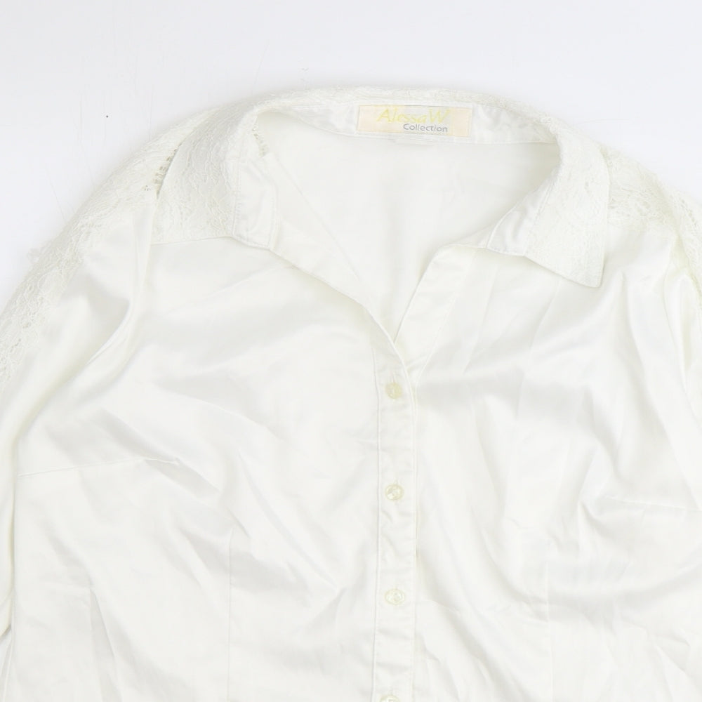 Alessa W Womens White Polyester Basic Button-Up Size 12 Collared