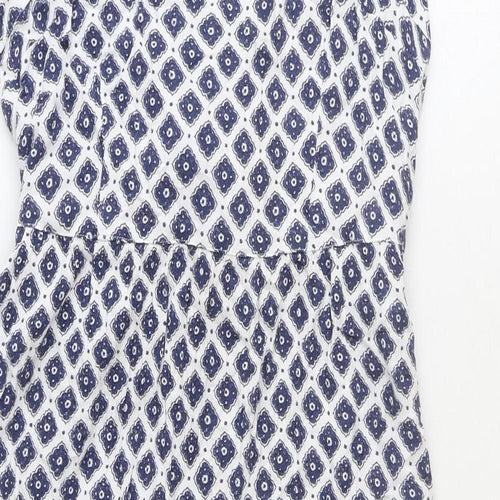 Fat Face Womens Blue Geometric Viscose Tank Dress Size 14 Round Neck Button