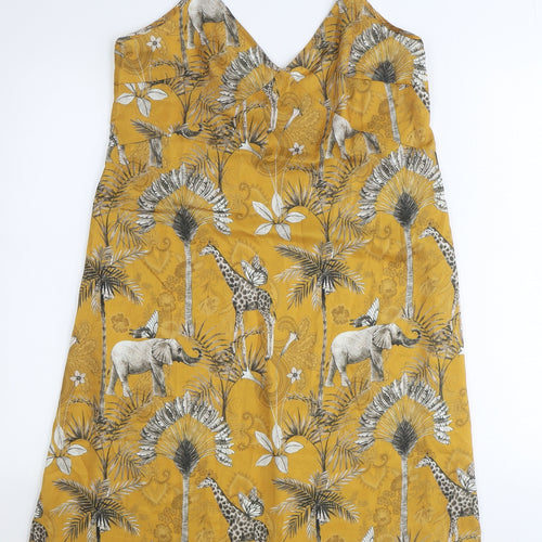 Gisela Womens Yellow Geometric Polyester Tank Dress Size S V-Neck Pullover - Safari Animal Pattern