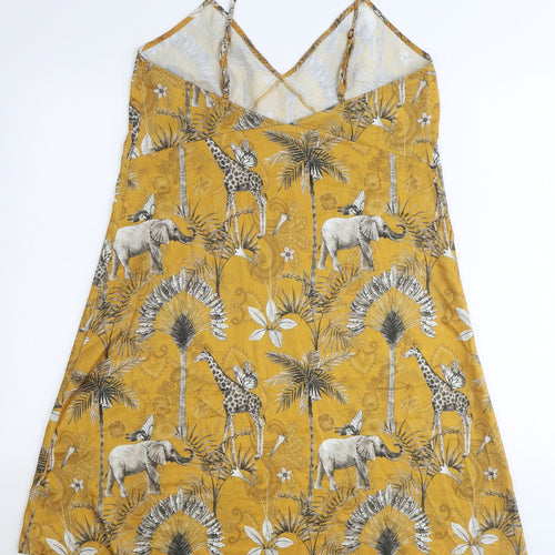 Gisela Womens Yellow Geometric Polyester Tank Dress Size S V-Neck Pullover - Safari Animal Pattern