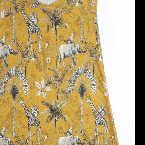 Gisela Womens Yellow Geometric Polyester Tank Dress Size S V-Neck Pullover - Safari Animal Pattern