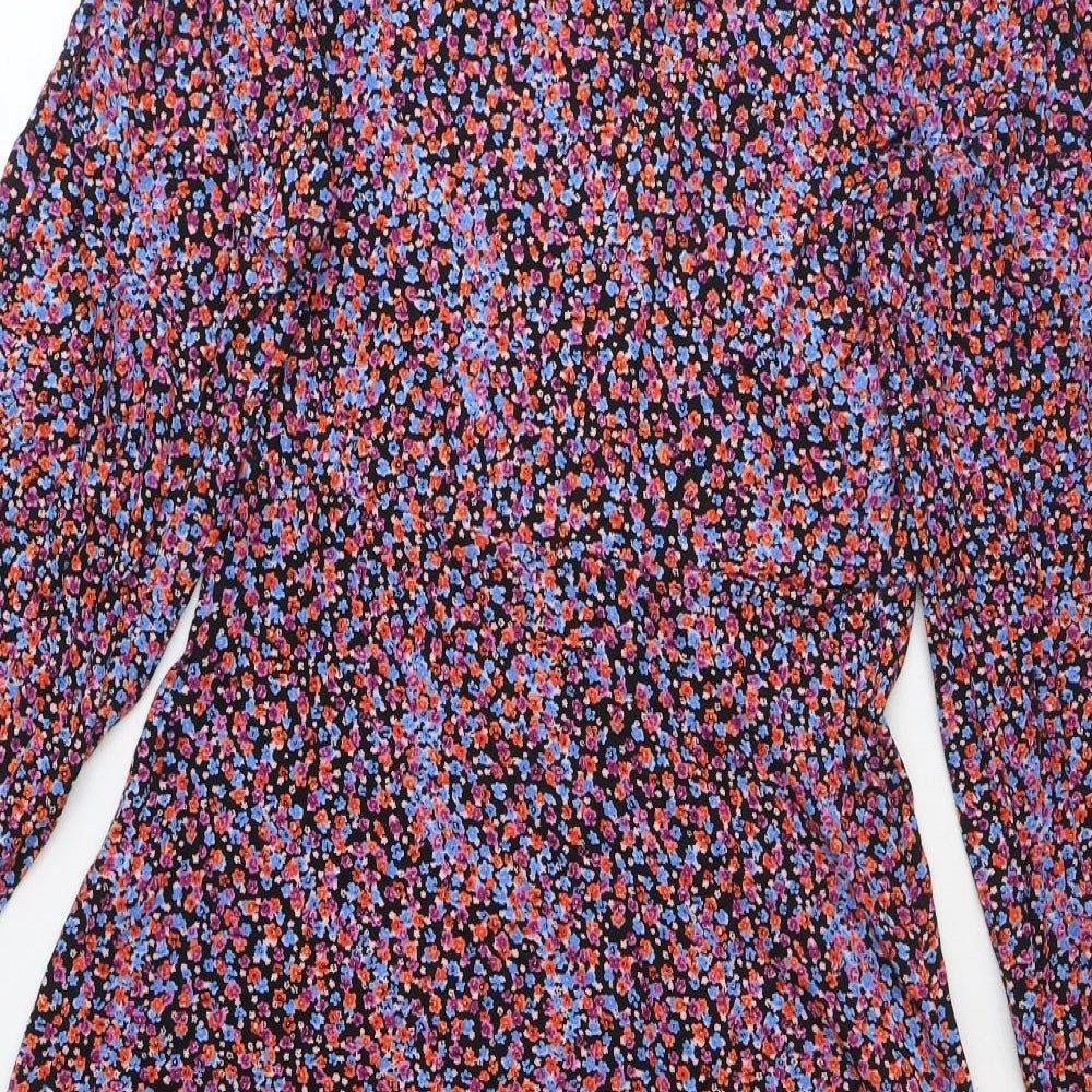 M&Co Womens Multicoloured Floral Viscose Fit & Flare Size 10 Mock Neck Button