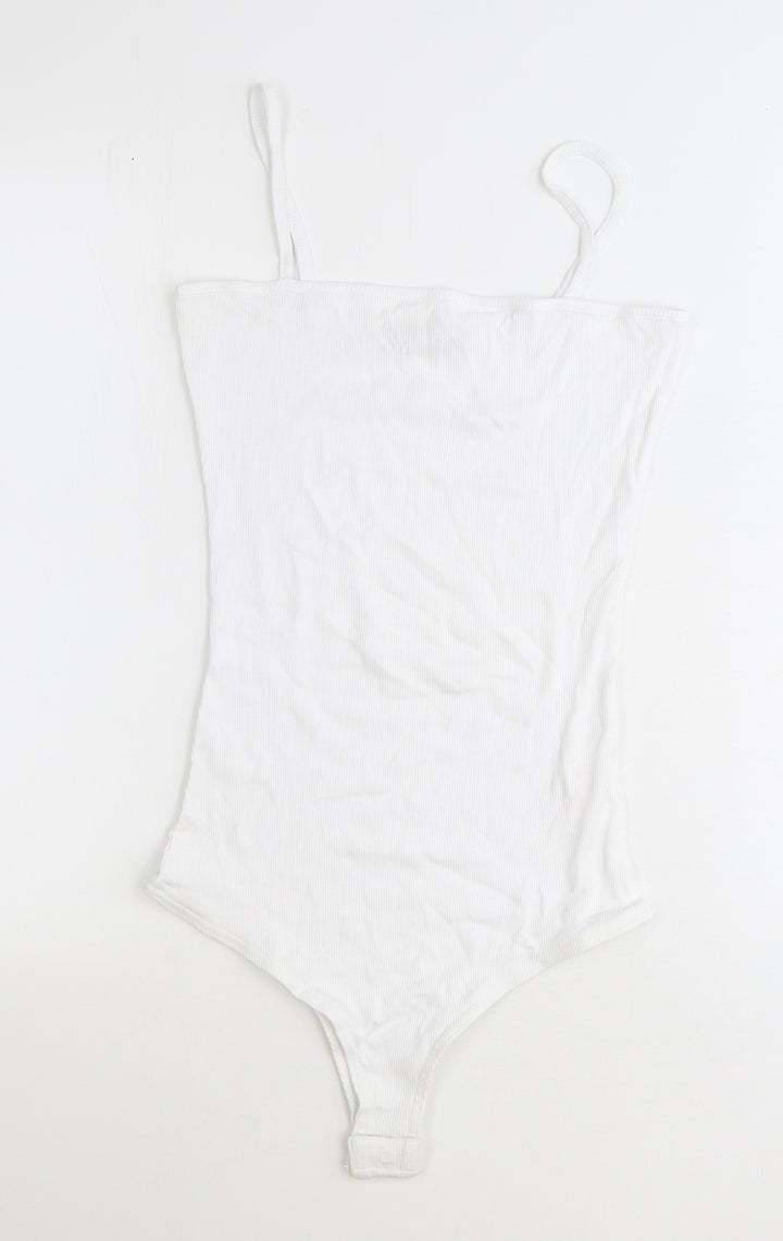Boohoo Womens White 100% Cotton Bodysuit One-Piece Size 12 Snap