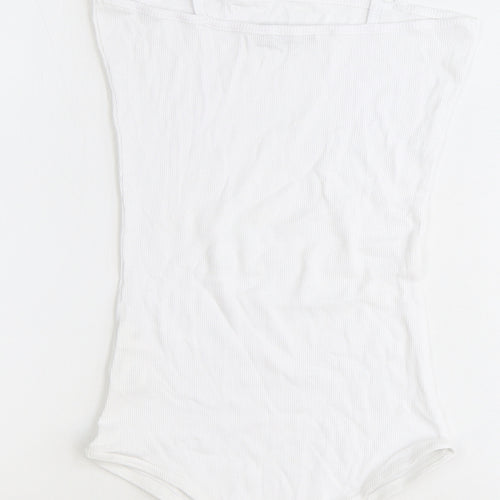 Boohoo Womens White 100% Cotton Bodysuit One-Piece Size 12 Snap