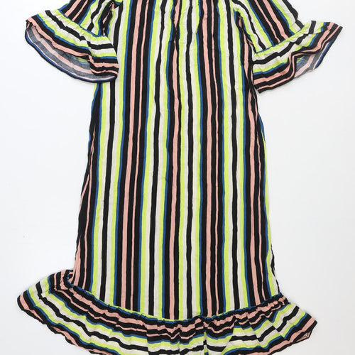 Primark Womens Multicoloured Striped Polyester Shift Size 6 Off the Shoulder Pullover - Bardot