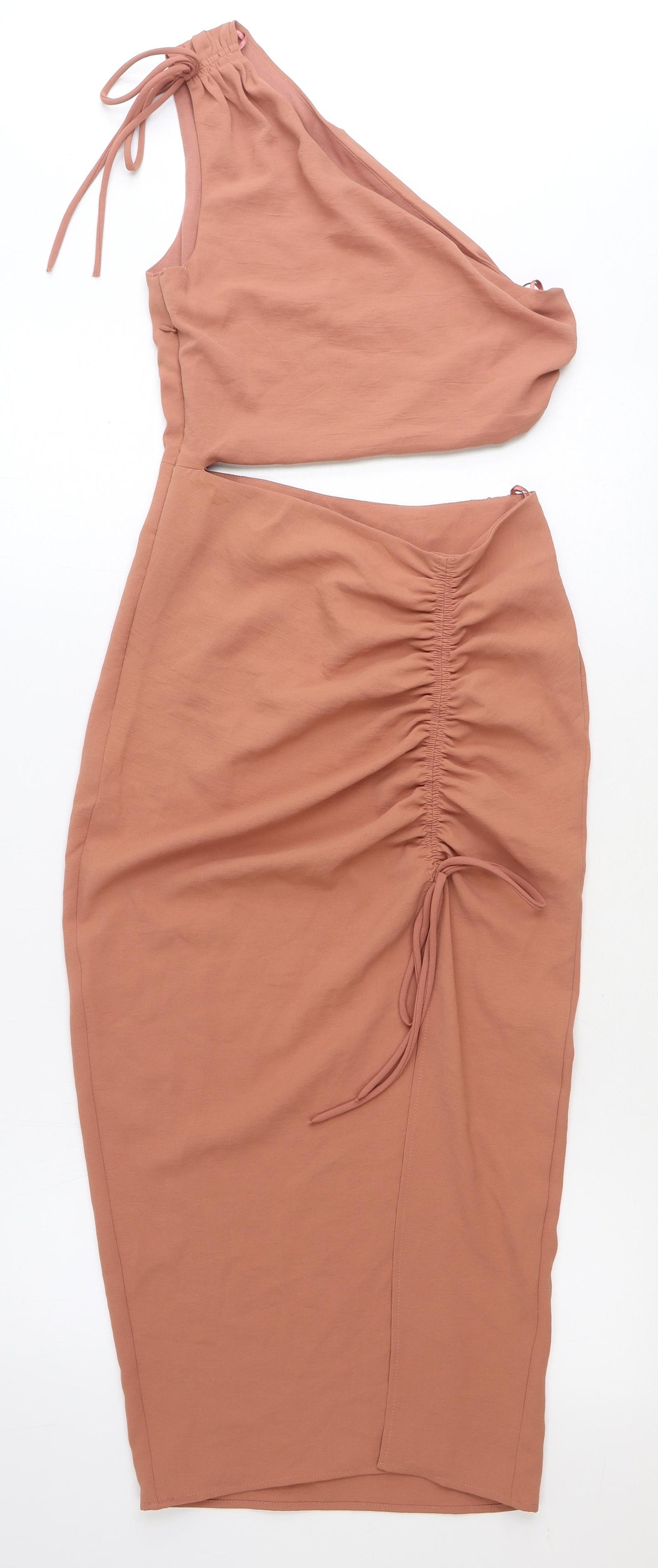 Zara Womens Brown Polyester Bodycon Size XS Off the Shoulder Zip