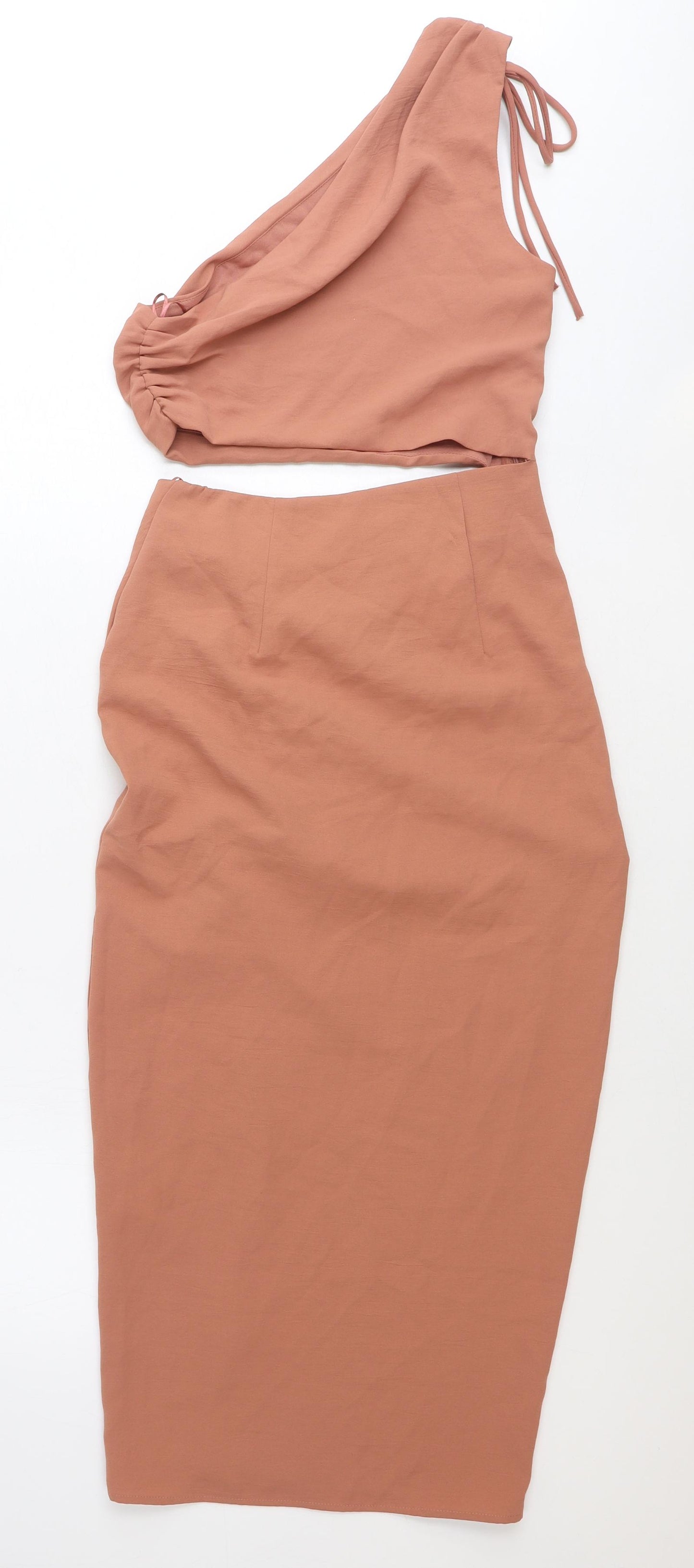 Zara Womens Brown Polyester Bodycon Size XS Off the Shoulder Zip
