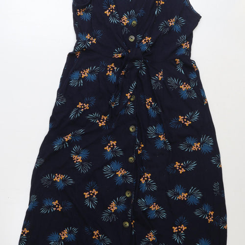 Monsoon Womens Blue Floral Cotton Fit & Flare Size M V-Neck Pullover