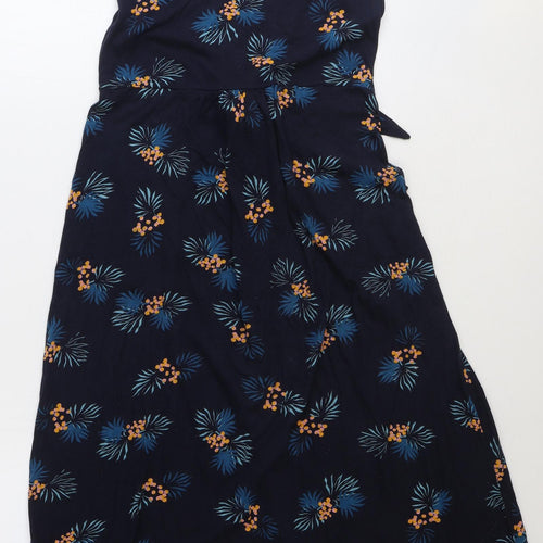 Monsoon Womens Blue Floral Cotton Fit & Flare Size M V-Neck Pullover