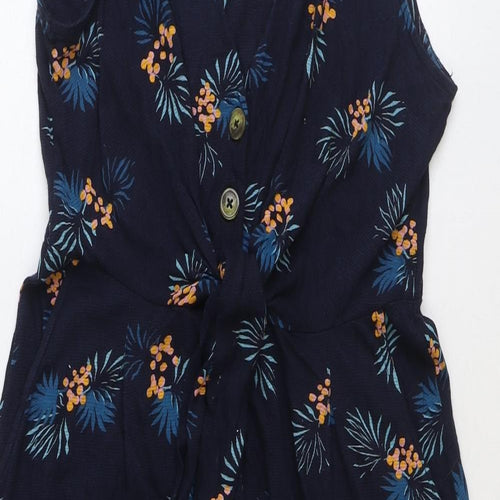 Monsoon Womens Blue Floral Cotton Fit & Flare Size M V-Neck Pullover